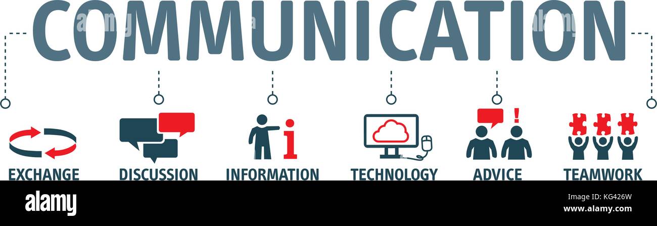 Banner concetto di comunicazione. le icone e le parole chiave Illustrazione Vettoriale