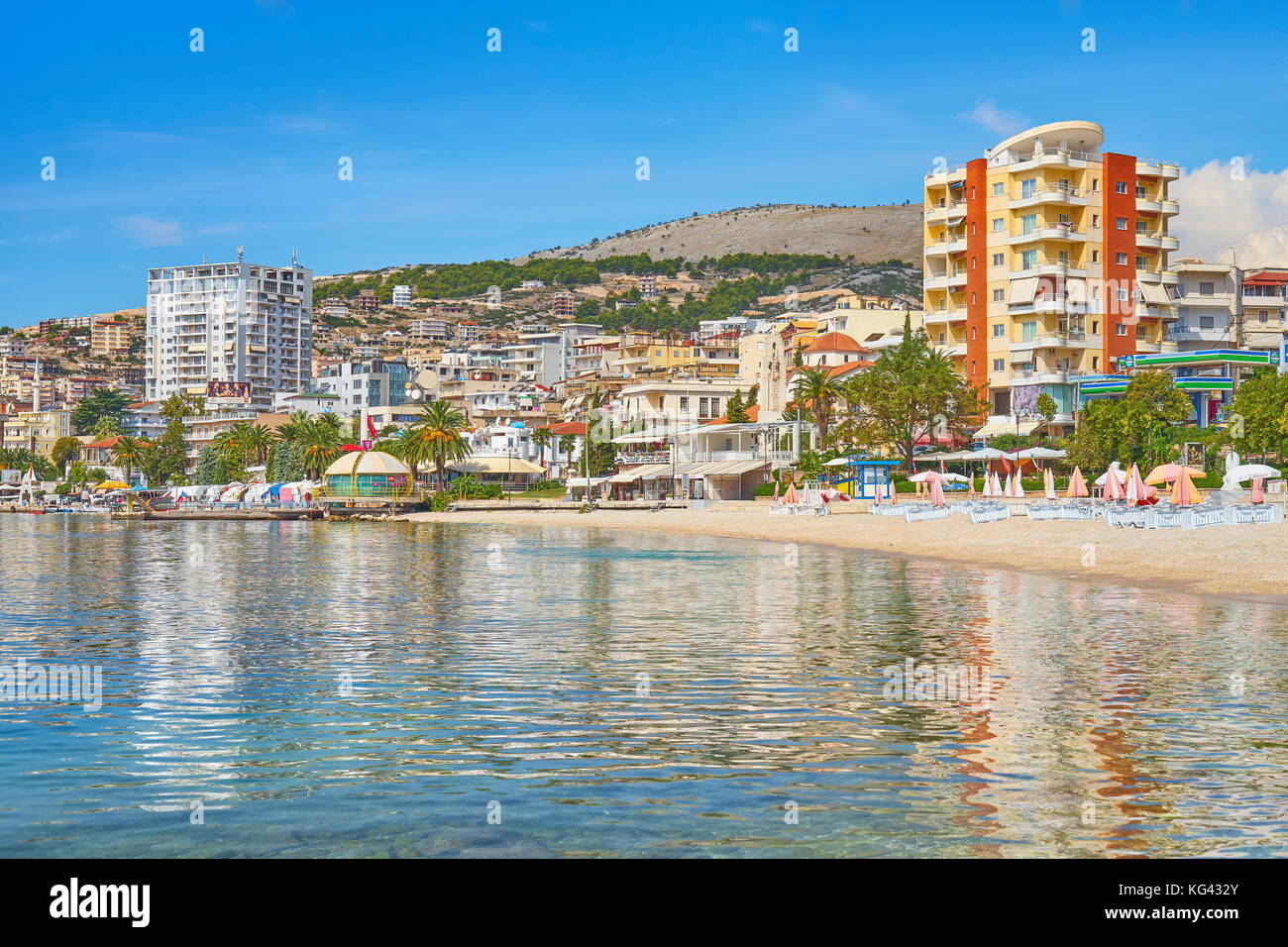 Saranda spiaggia del resort, Albanese Riviera, Albania Foto Stock