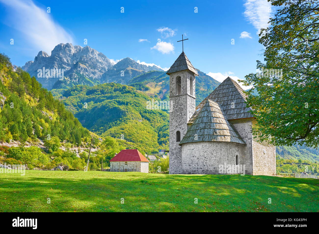 Theth Villaggio Parco Nazionale, Scutari, Albania Foto Stock