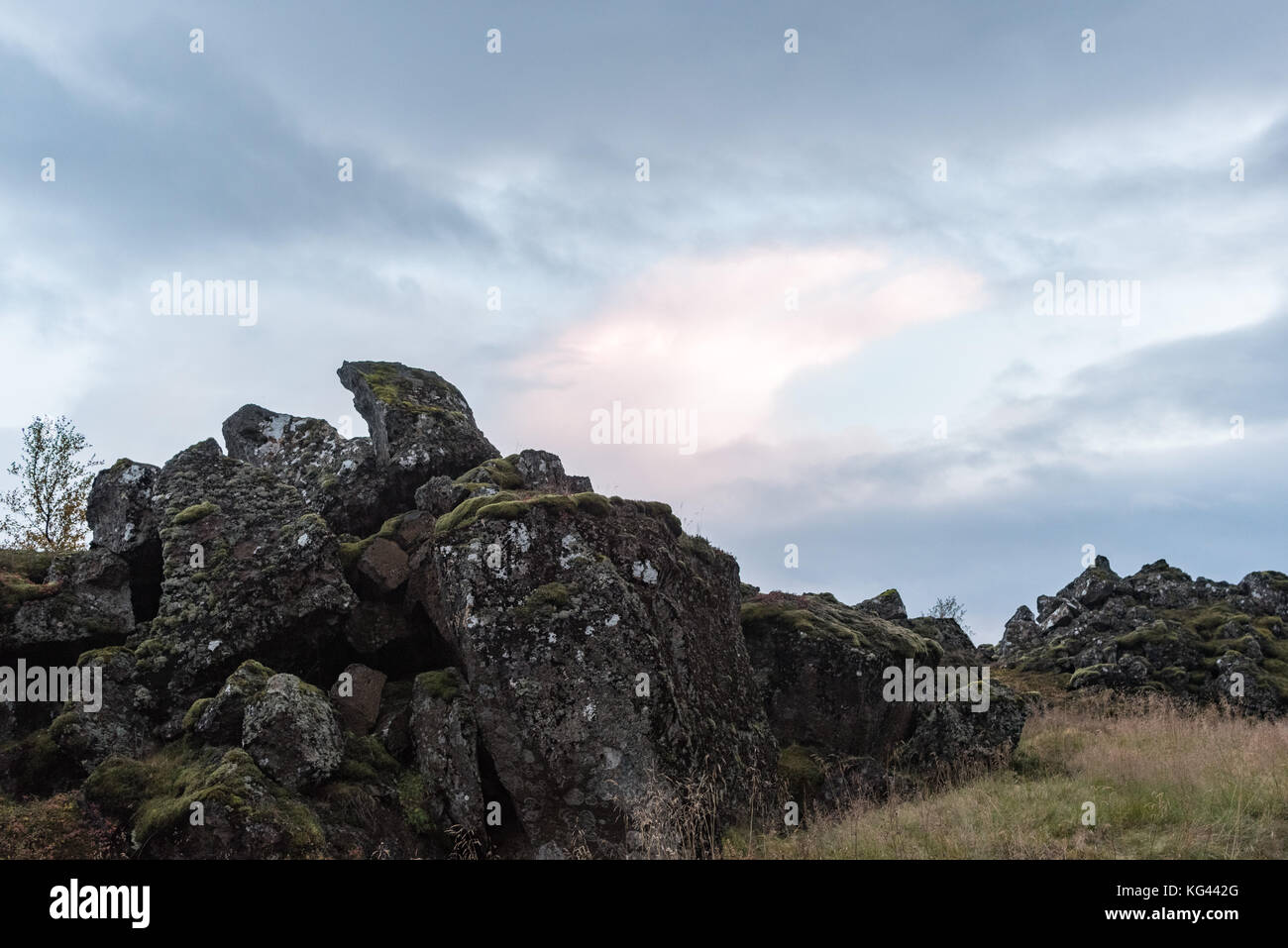 Rocce vicino oxararfoss, Islanda Foto Stock