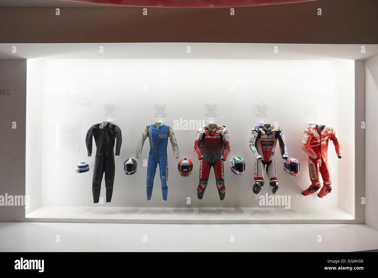 Pelli Racing sul display principale in Ducati museum, Bologna, Italia. Foto Stock