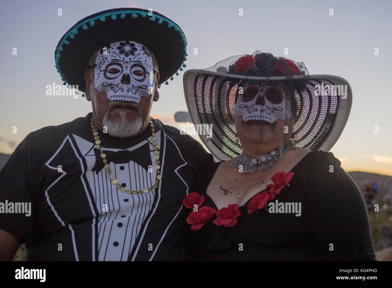 Celebrazione della dia de los Muertos, il giorno dei morti in terlingua, un ex città fantasma trova al confine con il Messico nel lontano ovest del Texas. Foto Stock