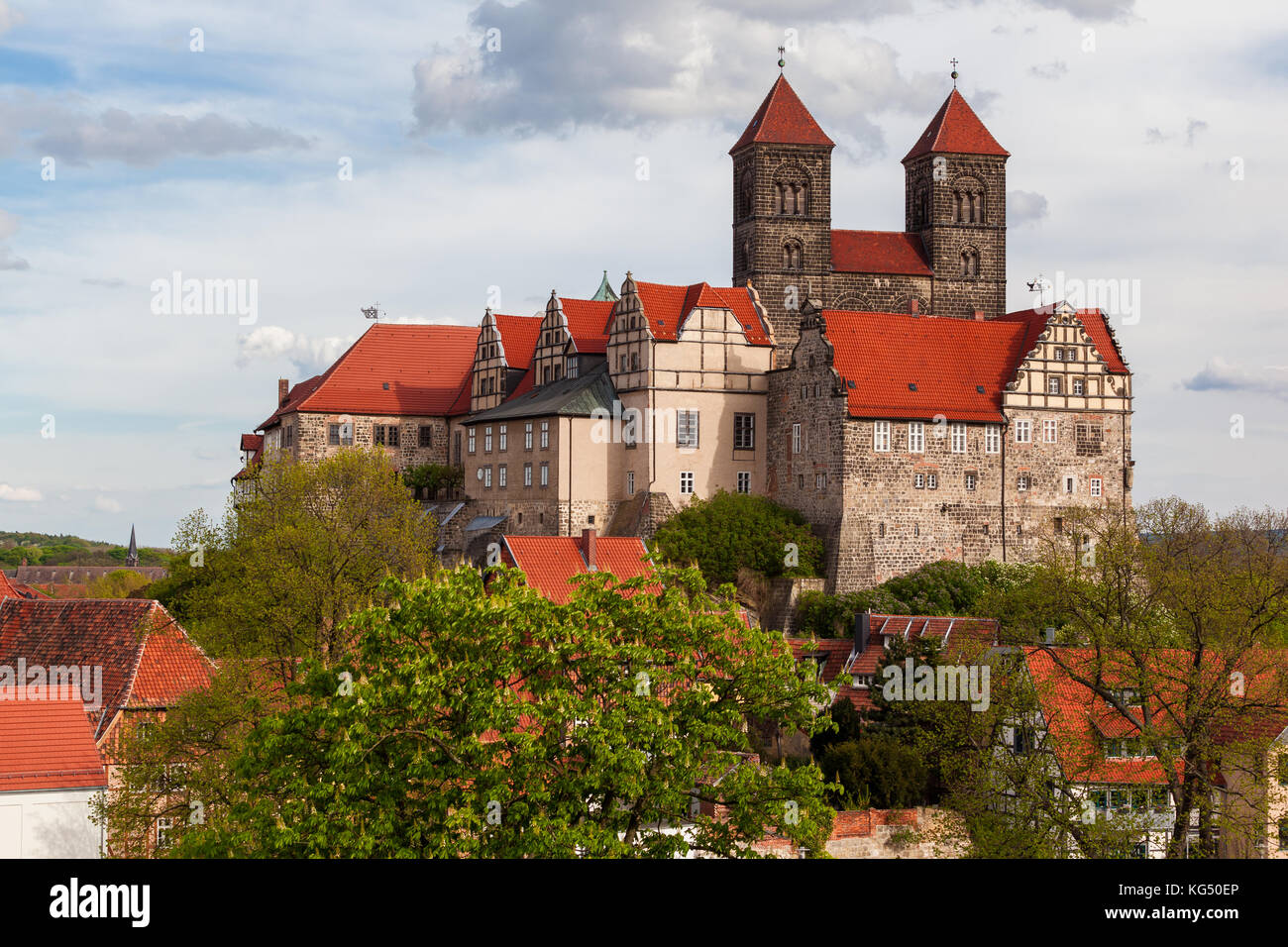 Blick auf die historische Welterbestadt Harz Quedlinburg Foto Stock