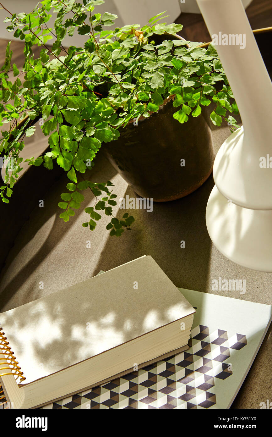 Tavolo laterale pomeriggio soleggiato decorazione moderna Foto Stock
