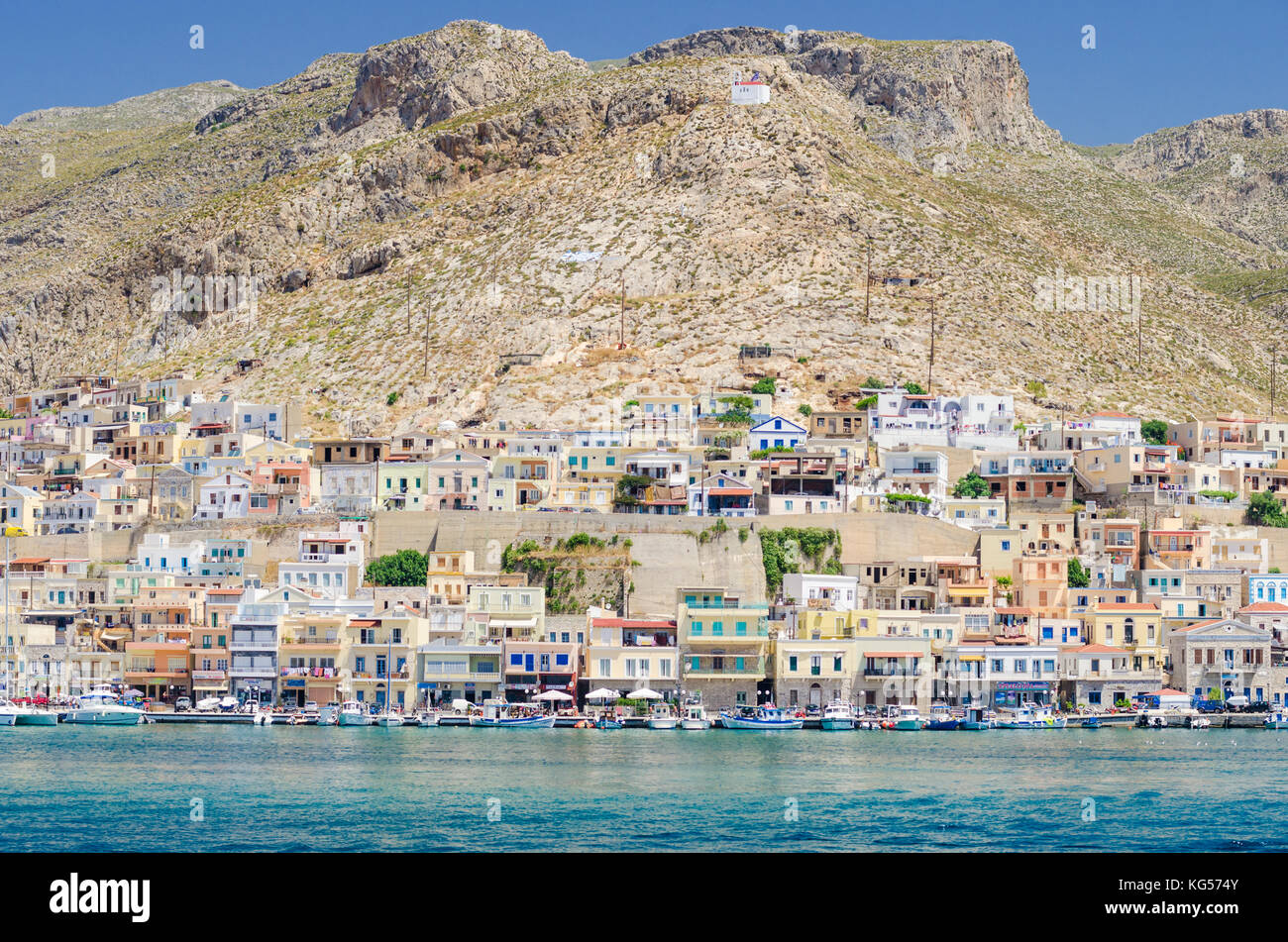Città di Pothia sul Dodecaneso isola di Kalymnos, Grecia Foto Stock