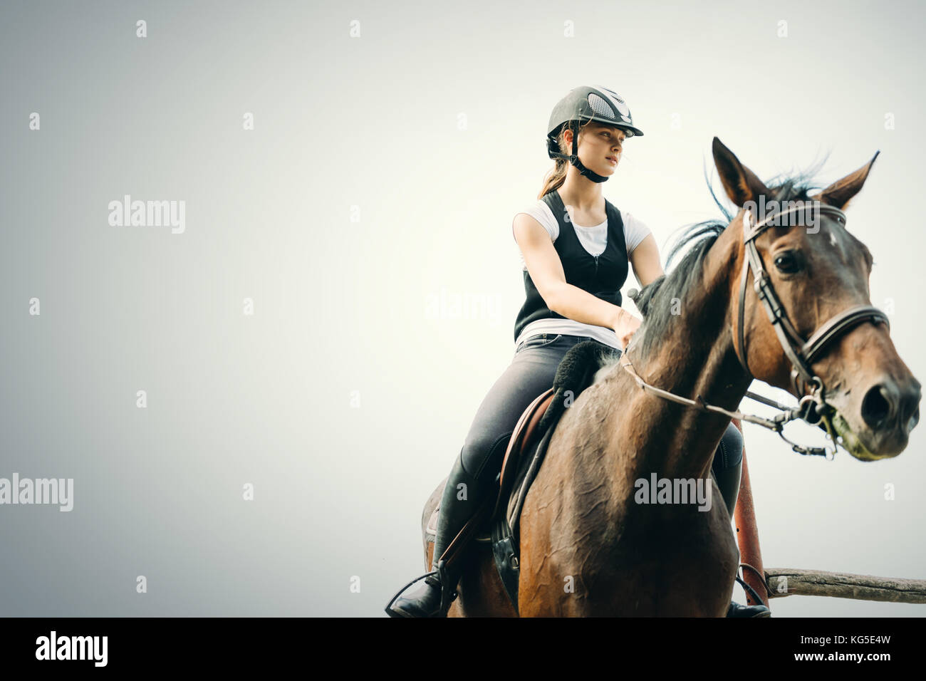 Immagine della ragazza in sella il suo cavallo Foto Stock