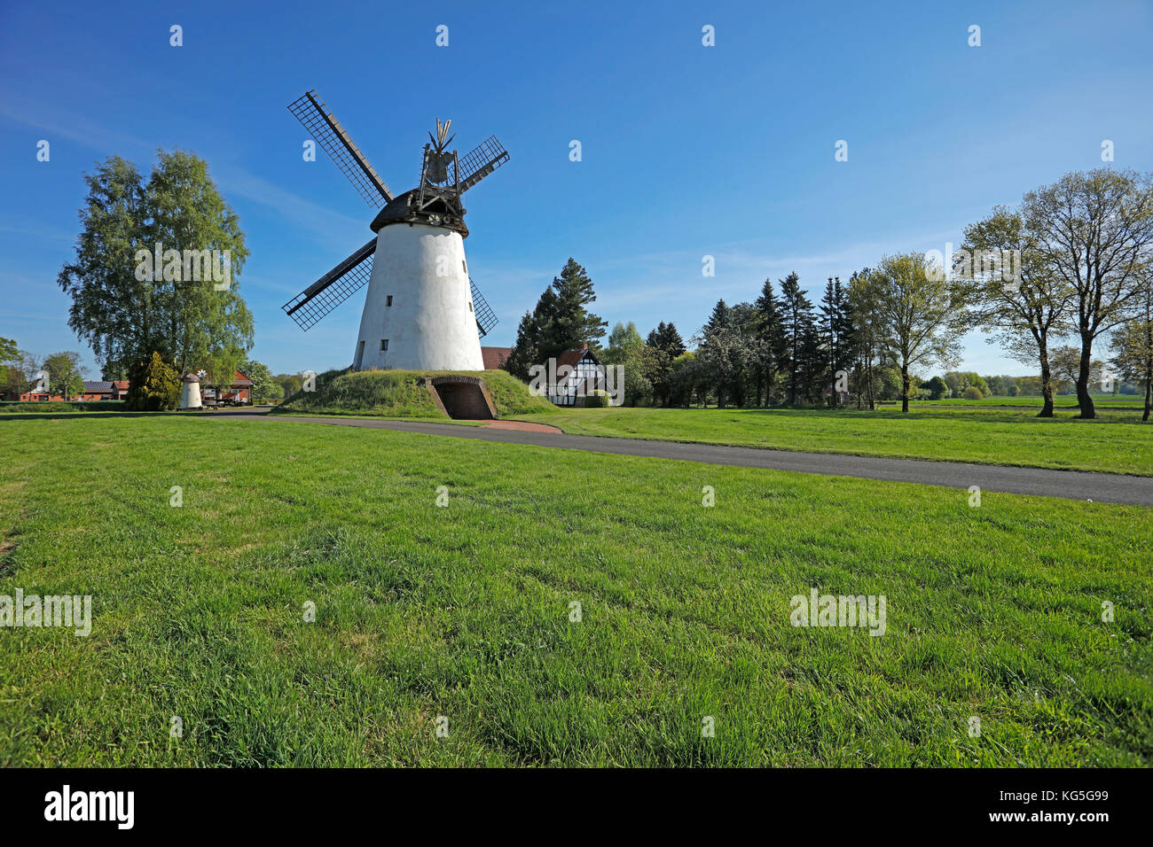 Argine Dutchman windmill Wegholm con bakehouse e forno su Westfälischen Mühlenstraße (route), Germania, Wegholm Foto Stock