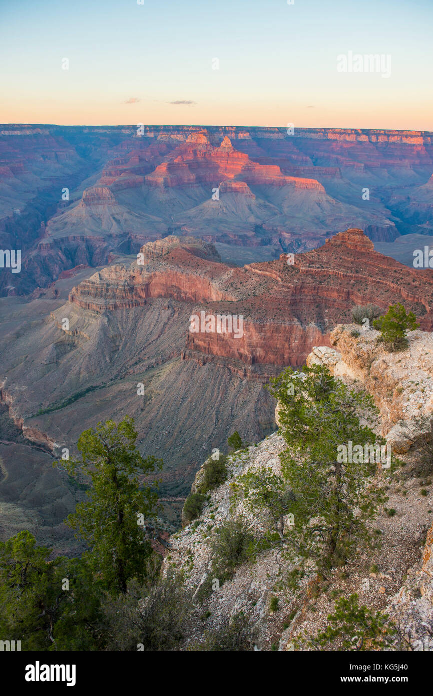 Tramonto sul bordo sud del Grand Canyon, Arizona, Stati Uniti d'America Foto Stock