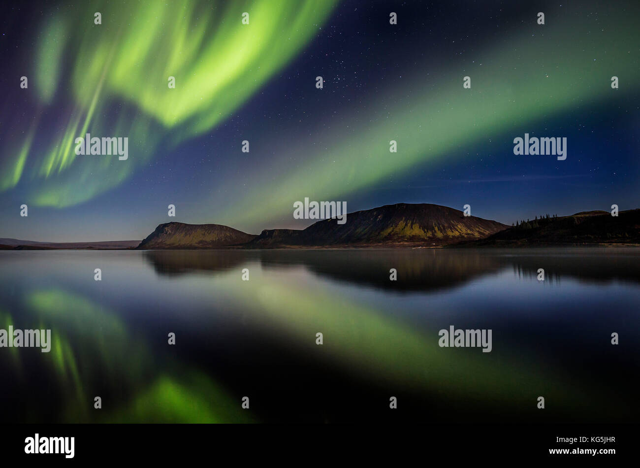 Aurora boreale o luci del nord al lago thingvallavatn, thingvellir national park Foto Stock