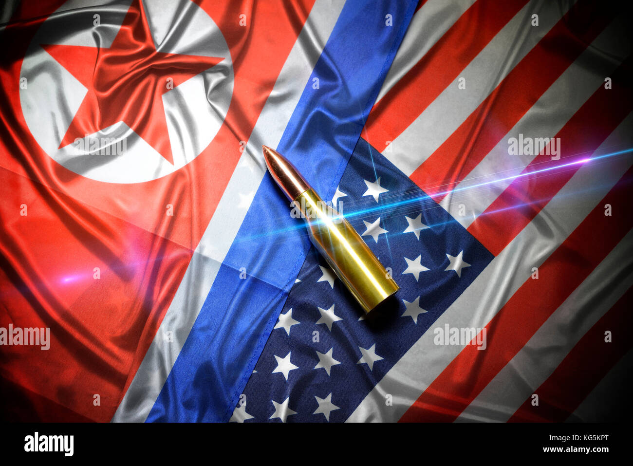 Stati Uniti d'America, Corea del Nord, bandiere, cartuccia, simbolo in conflitto Foto Stock