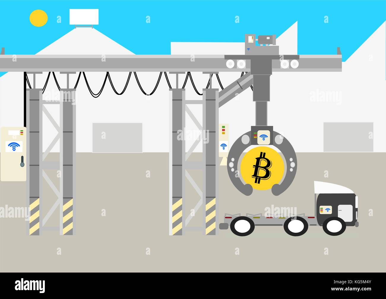 Bitcoin industria mineraria Concept Illustrazione Vettoriale