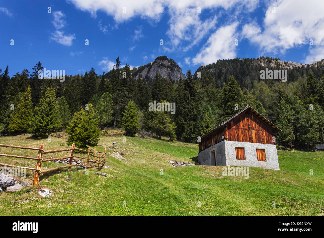 Una vista del sentiero natura di Zannes, parco puez, val di funes, la provincia di Bolzano, Alto Adige regione trentino alto adige, italia, europa Foto Stock