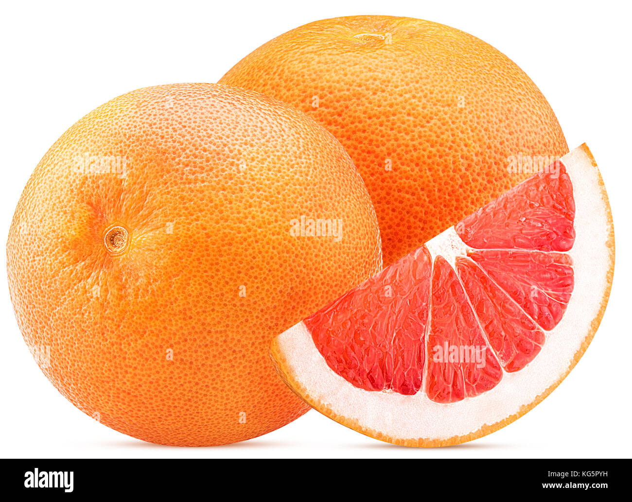 Pompelmo agrumi.due interi e una fetta. isolato su sfondo bianco. Foto Stock