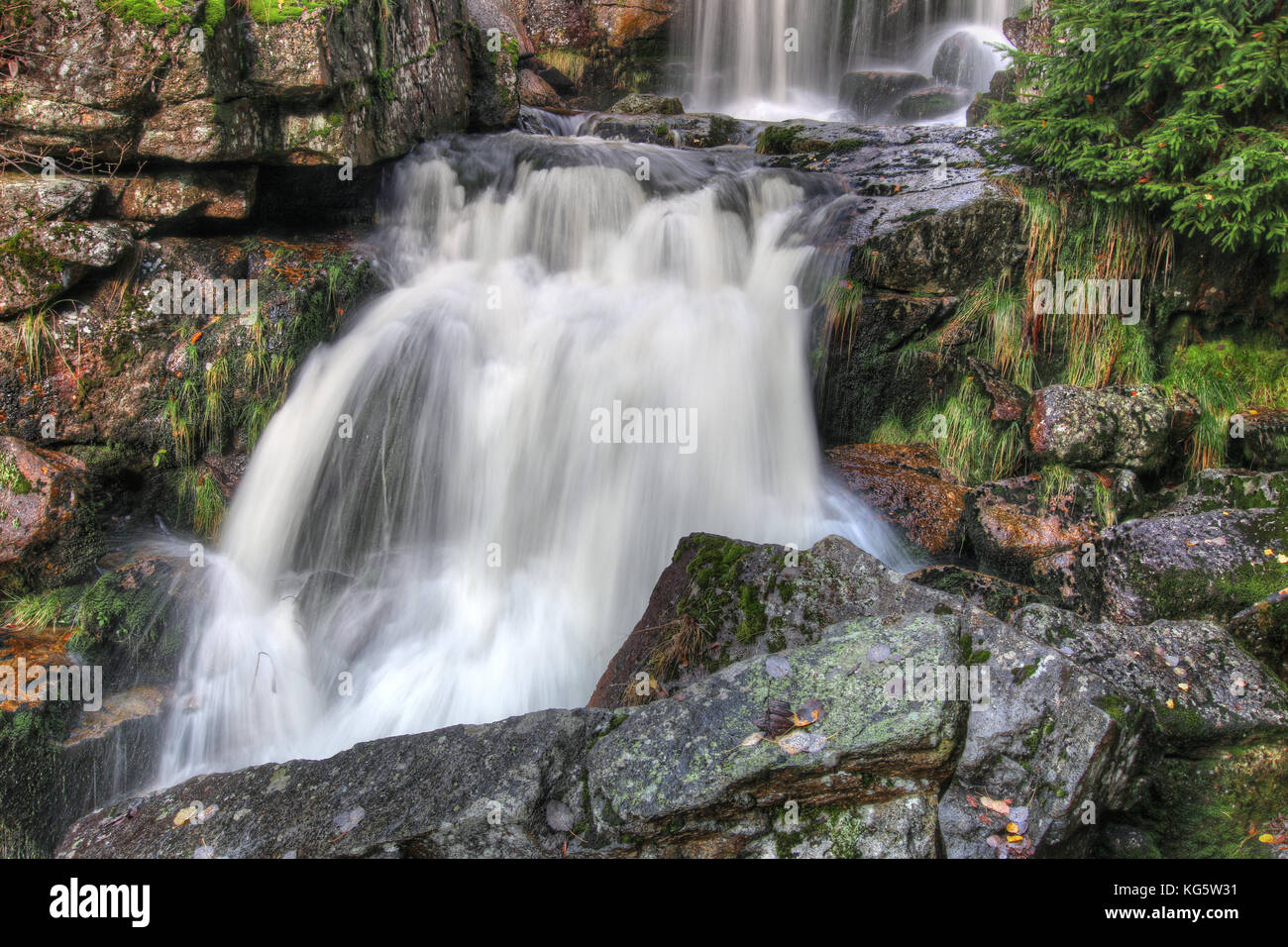 Cascata sul torrente Jedlova, Repubblica Ceca Foto Stock