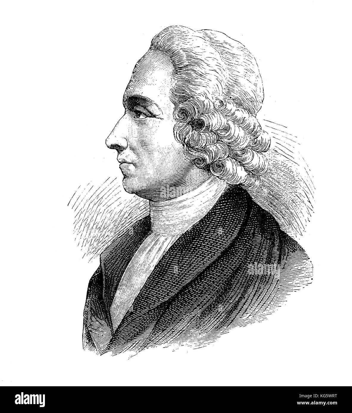 Ritratto incisivo di Joseph Priestley (1733-1804) teologo inglese del XVIII secolo, filosofo, chimico, isolato ossigeno nel suo stato gassoso e inventò l'acqua di soda Foto Stock