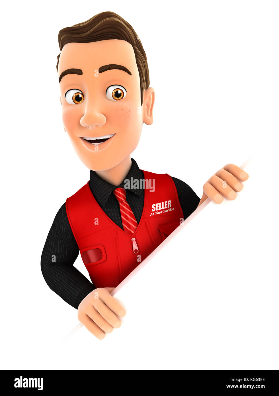 3d venditore dietro il muro diagonale, illustrazione isolato con sfondo bianco Foto Stock