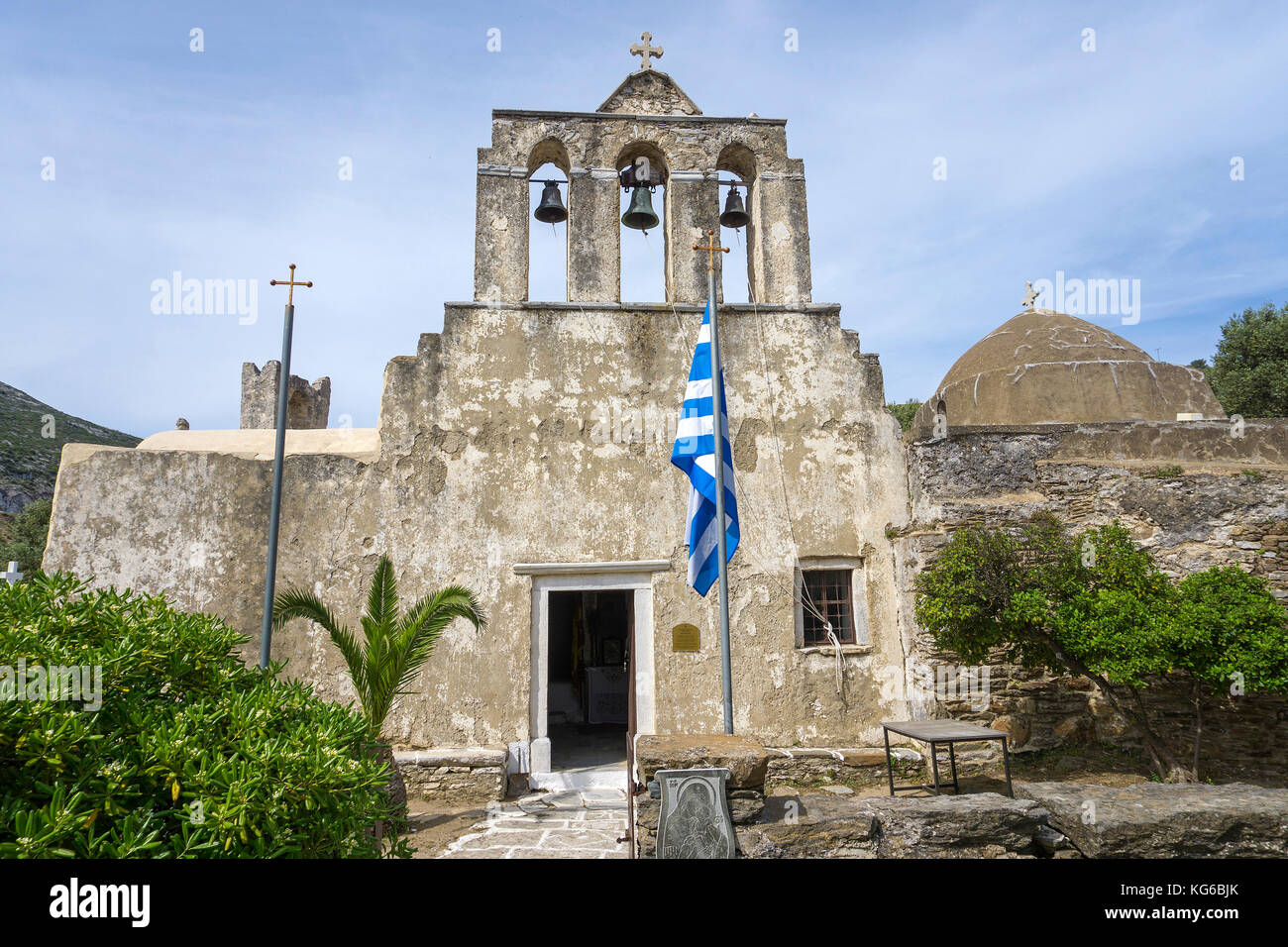 La chiesa bizantina di Panaghia Drossiani presso la strada tra Chalki e Moni, isola di Naxos, Cicladi, Egeo, Grecia Foto Stock