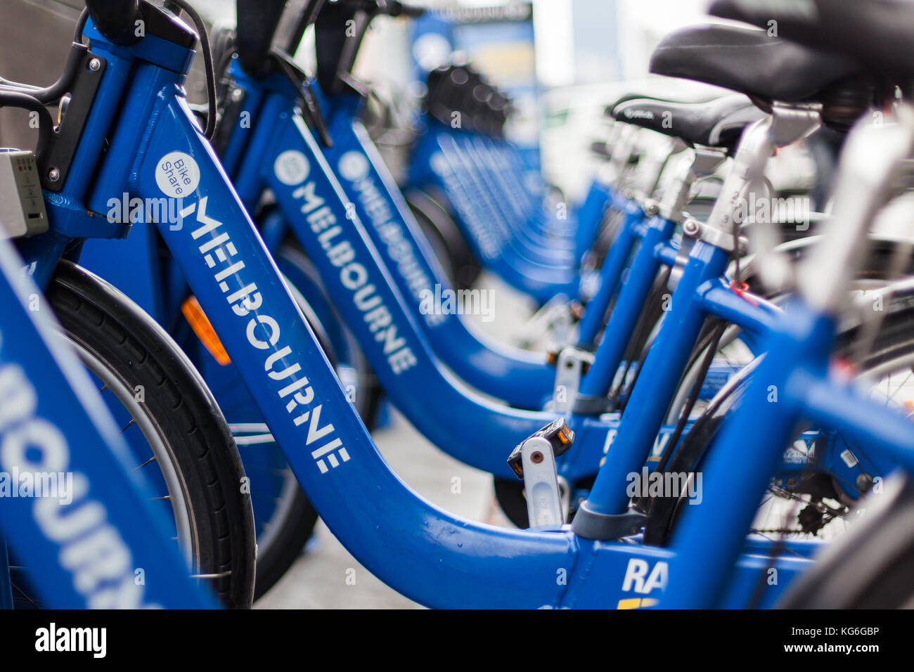 Melbourne blue gratuitamente biciclette di cortesia Foto Stock