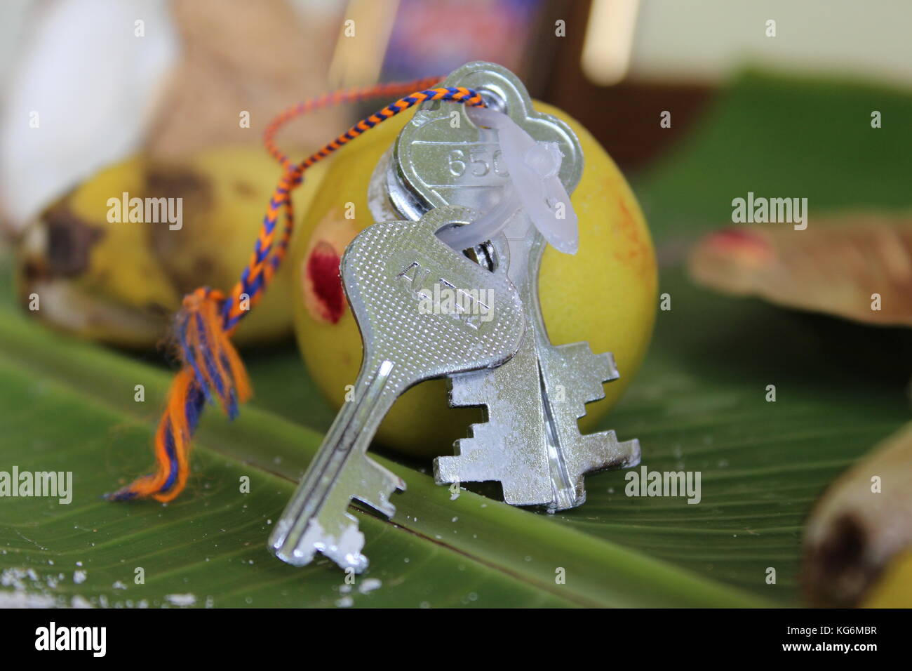 Indian tradizionale cerimonia di apertura pooja Foto Stock