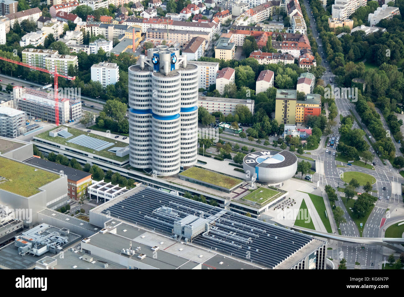Vista aerea della sede della BMW a Monaco di Baviera, Germania Foto Stock