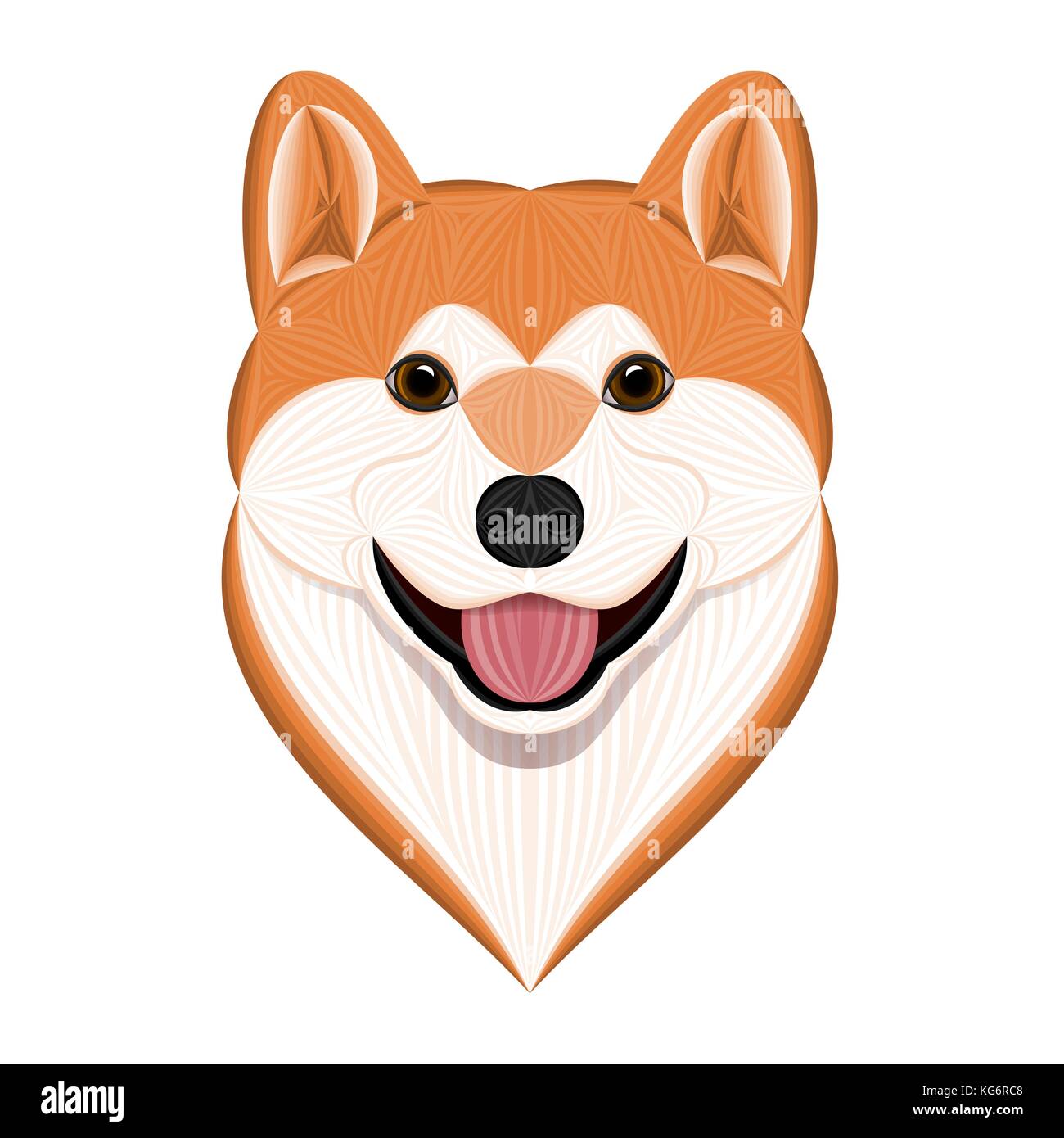 Cartoon akita inu, illustrazione vettoriale di testa di cane akita, faccia arancione di giapponese Akita cucciolo isolato su sfondo bianco Illustrazione Vettoriale
