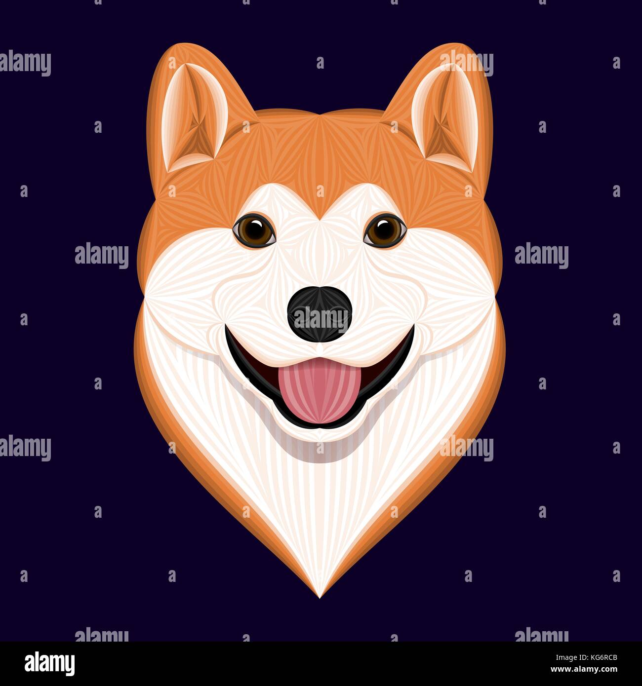 Cartoon cane akita, illustrazione vettoriale di testa arancione akita inu, faccia di giapponese Akita cucciolo isolato su dark-sfondo blu Illustrazione Vettoriale