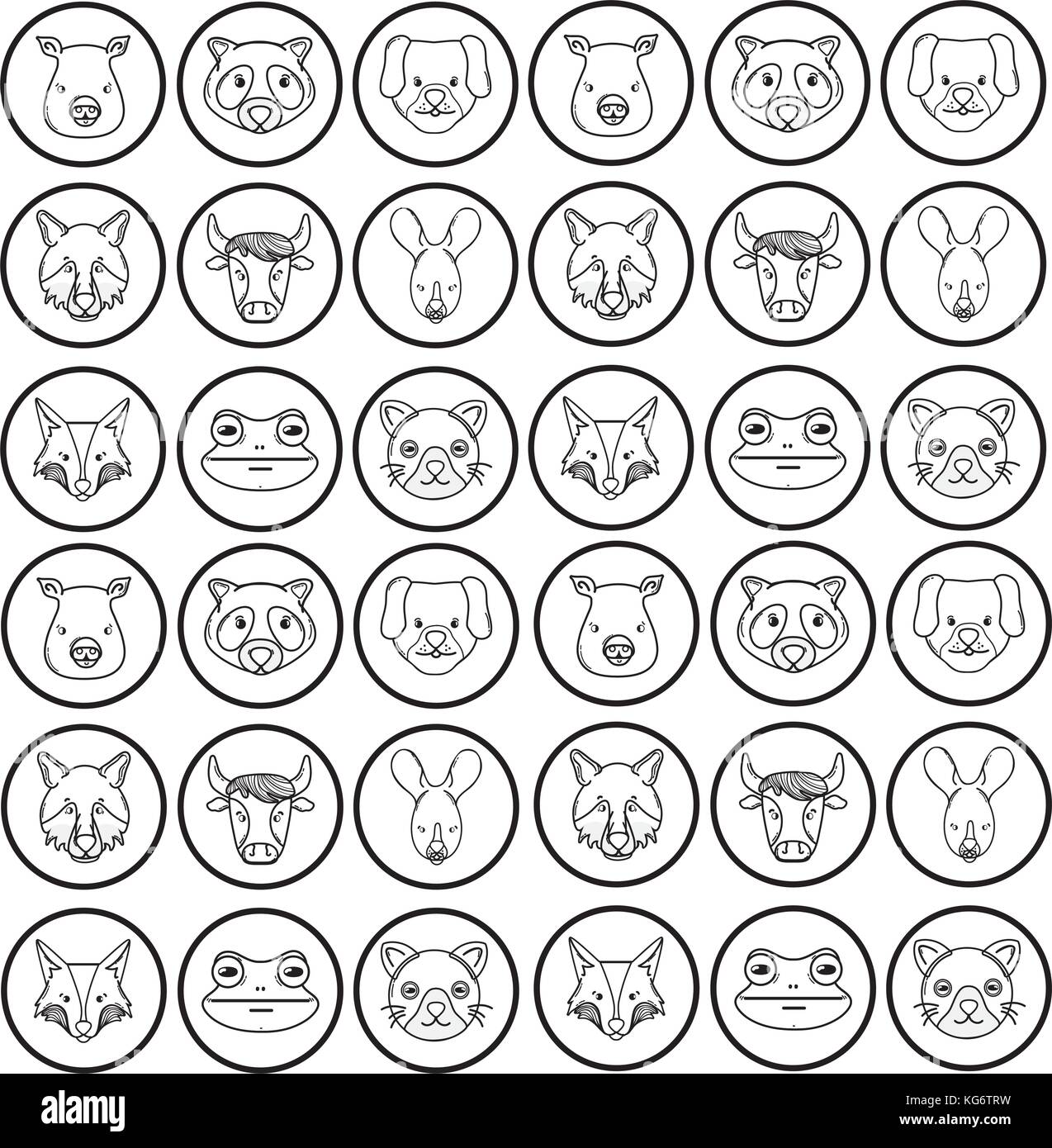 Linea Teste carino selvaggio animali sfondo illustrazione vettoriale Illustrazione Vettoriale