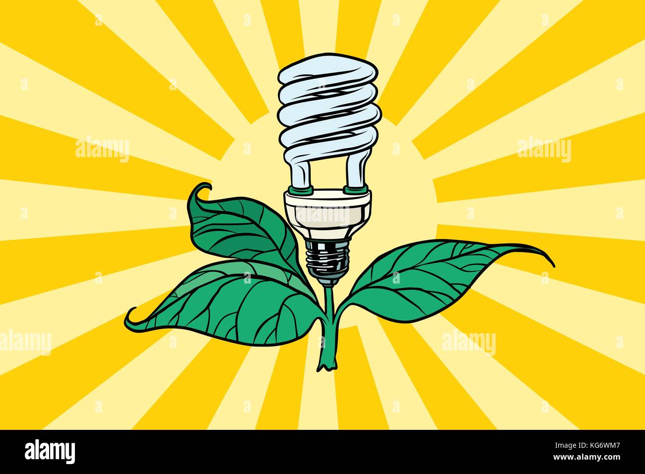 Lampada verde ambiente e energia alternativa. fumetto cartoon pop art illustrazione vettore rétro Illustrazione Vettoriale