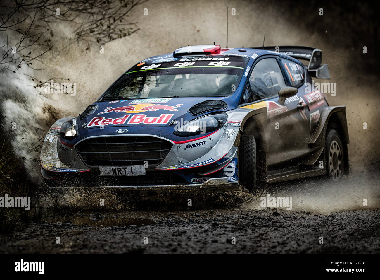 Sebastien Ogier sulla rotta verso il suo quinto campionato mondiale al WRC World Rally Championship giorno assicurare Rally Galles GB 2017 Foto Stock