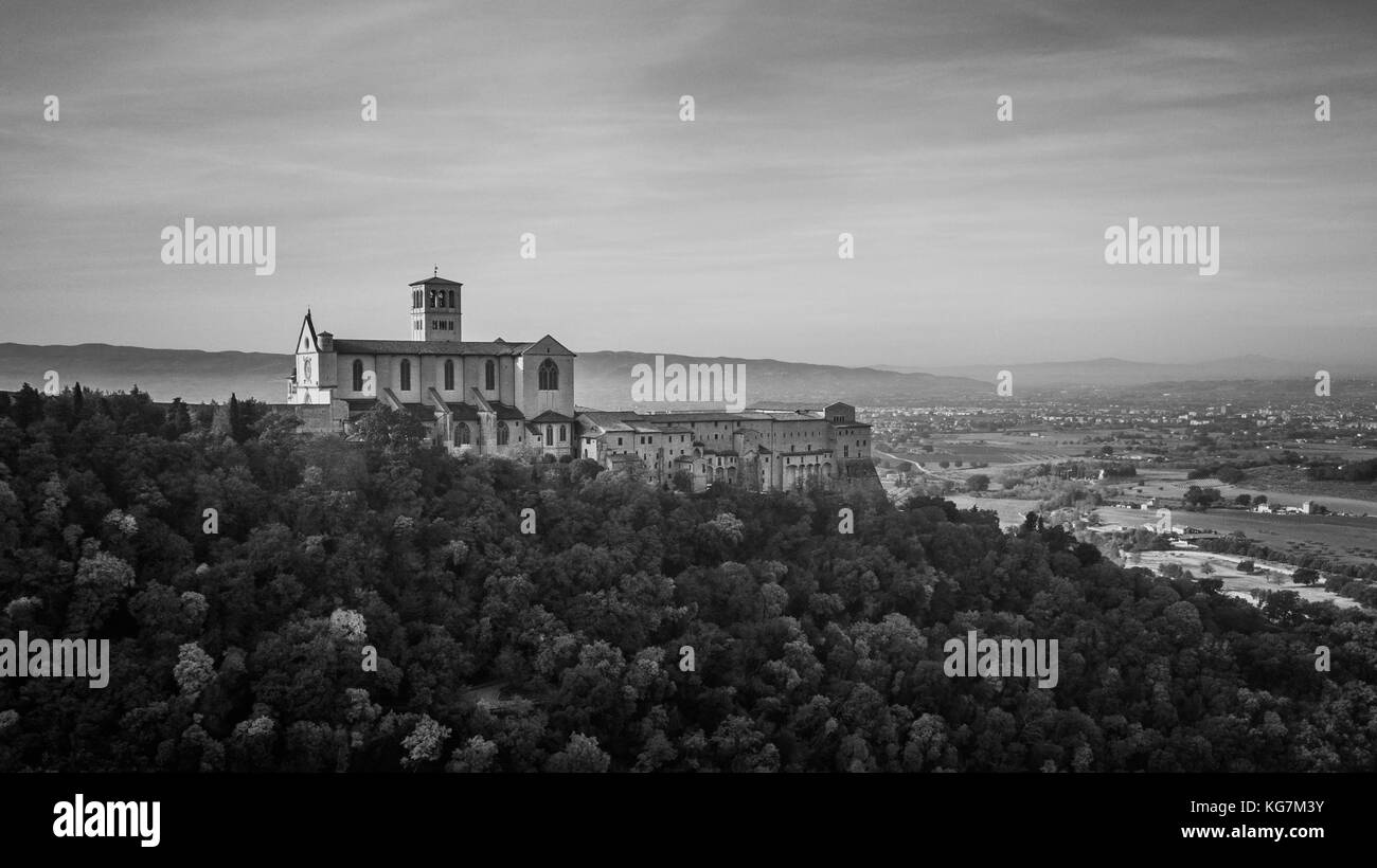 Vista panoramica di San Francesco Basilica, Assisi, Italia Foto Stock