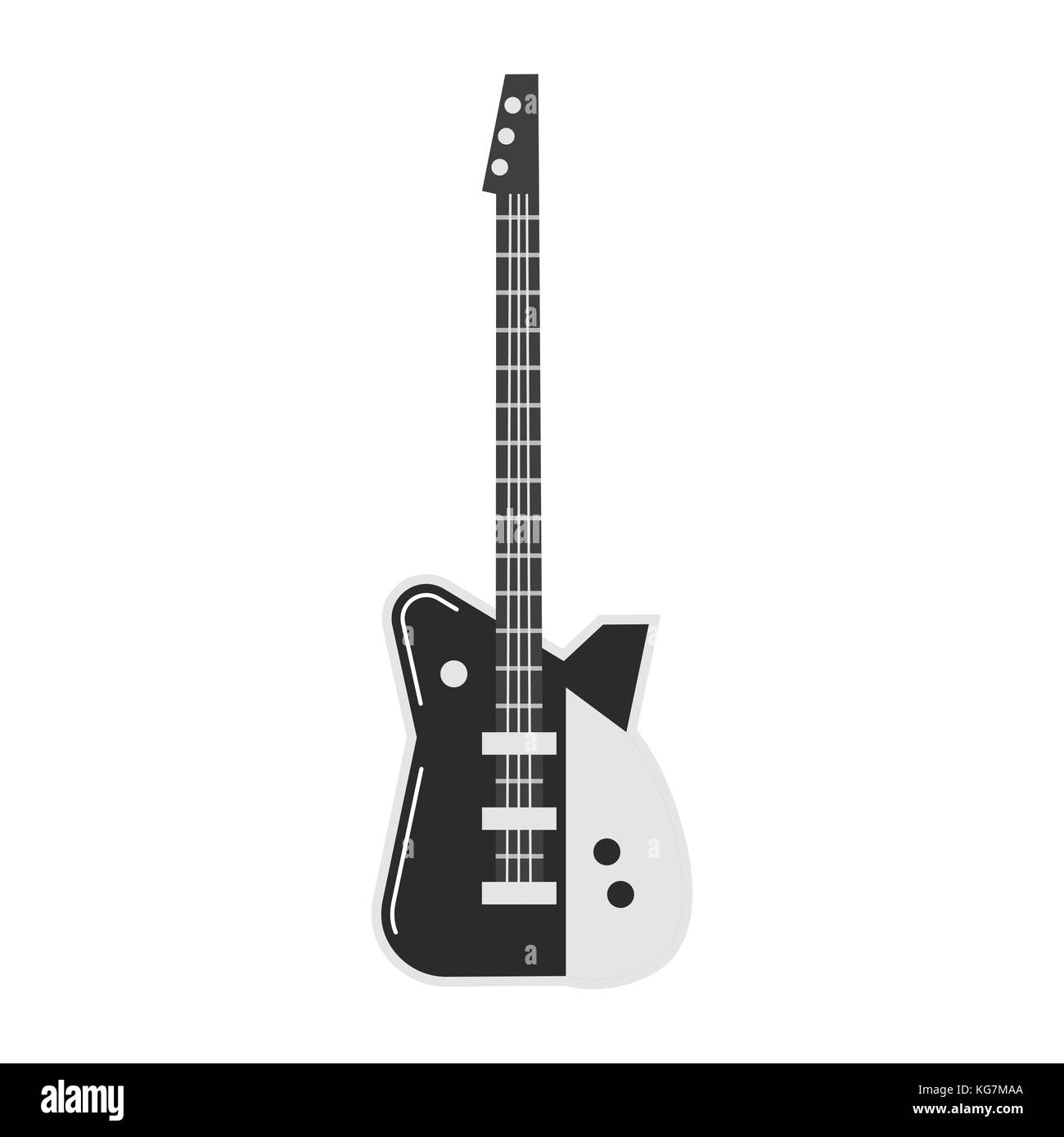 Icona di una chitarra elettrica su sfondo bianco con le note. strumenti musicali argomento. Illustrazione Vettoriale
