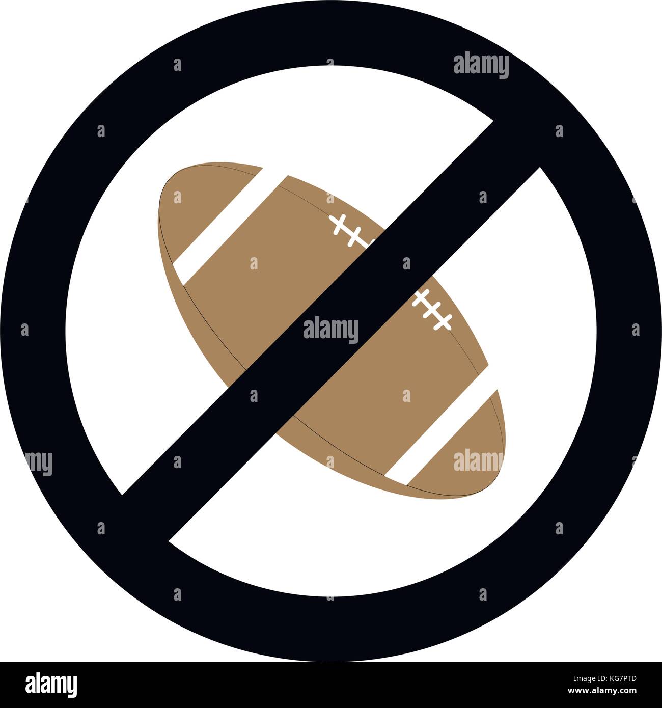 Il divieto di palla per il rugby. simbolo vettore nessuna palla e restrizioni dont rugby, non american sport illustrazione Illustrazione Vettoriale