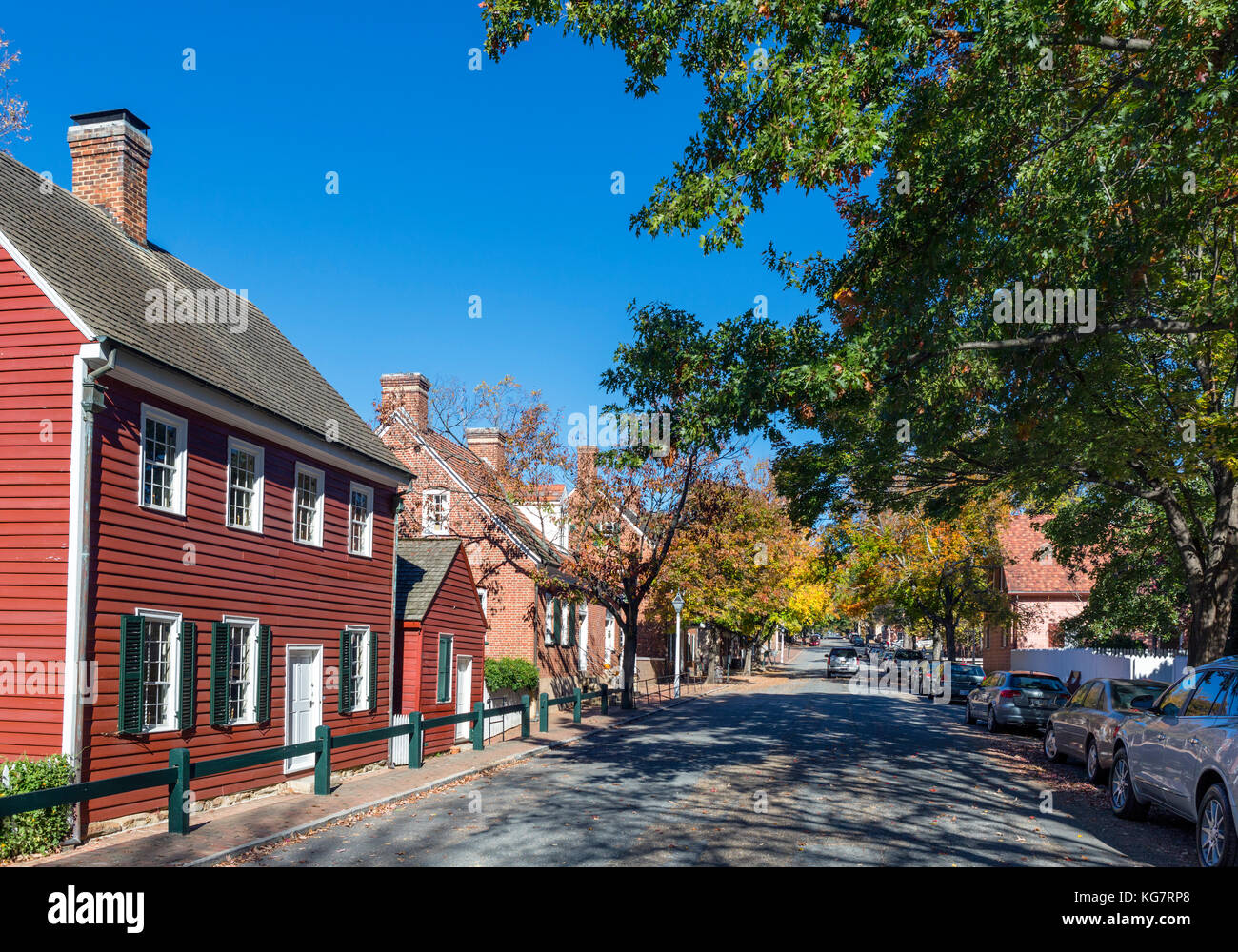 Strada principale nella Vecchia Salem, Winston-Salem, North Carolina, STATI UNITI D'AMERICA Foto Stock