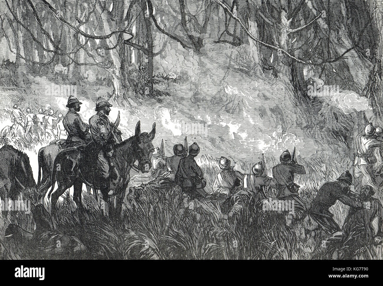 A Forest Skirmish, terza guerra anglo-Ashanti, prima spedizione Ashanti, 1873-1874 Foto Stock