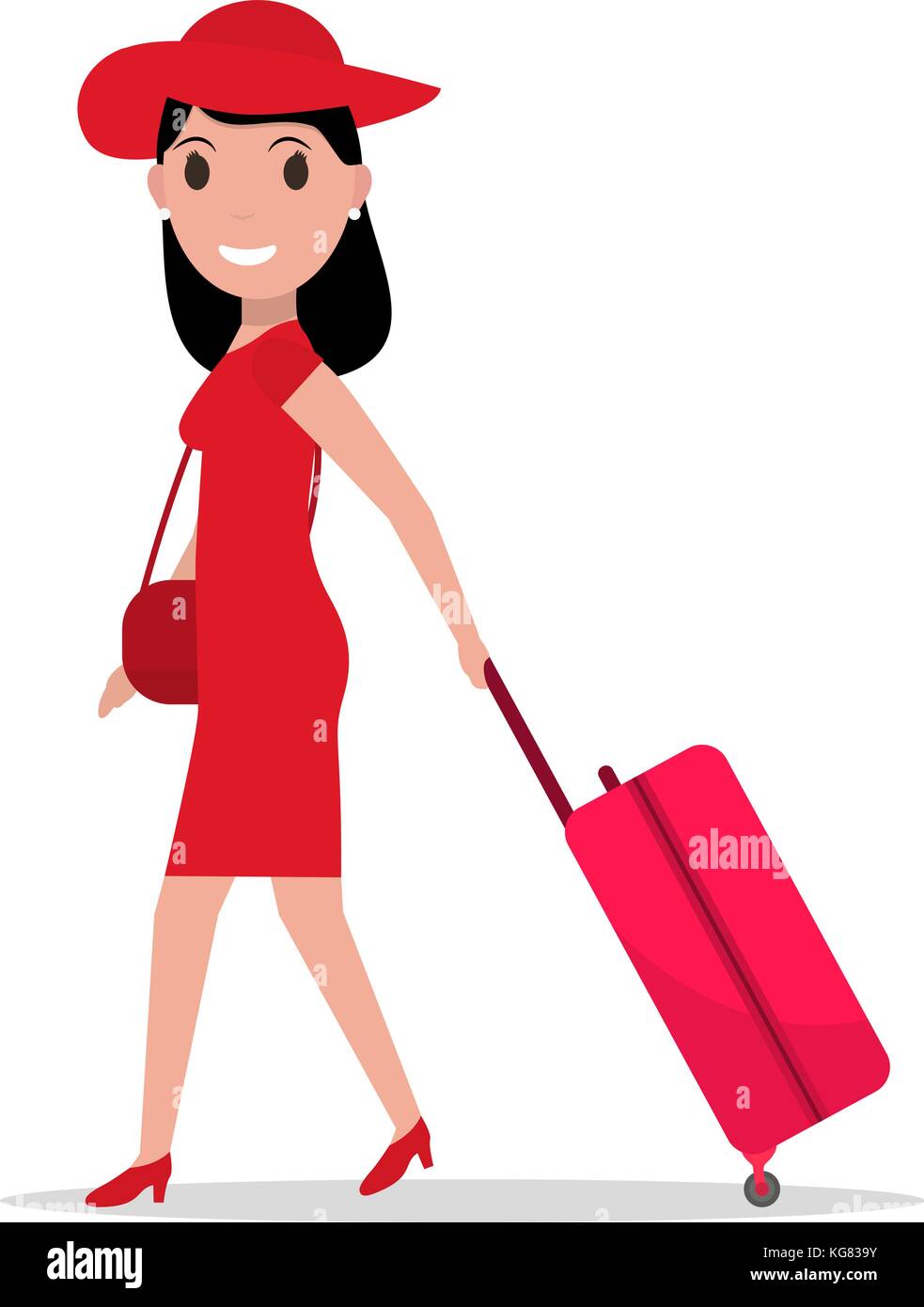 Vector cartoon moda donna con bagaglio da viaggio Illustrazione Vettoriale
