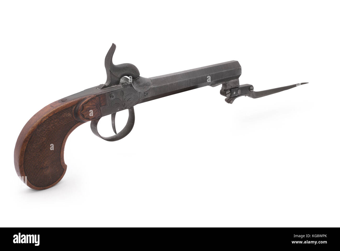Duello pistola pac (pistola) del XIX secolo con una piccola baionetta. Belgio. Foto Stock
