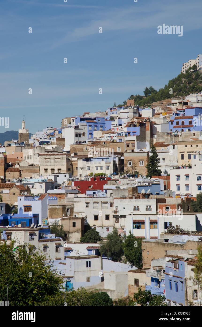 Chefchaouen blu-walled medina, nord del Marocco Foto Stock