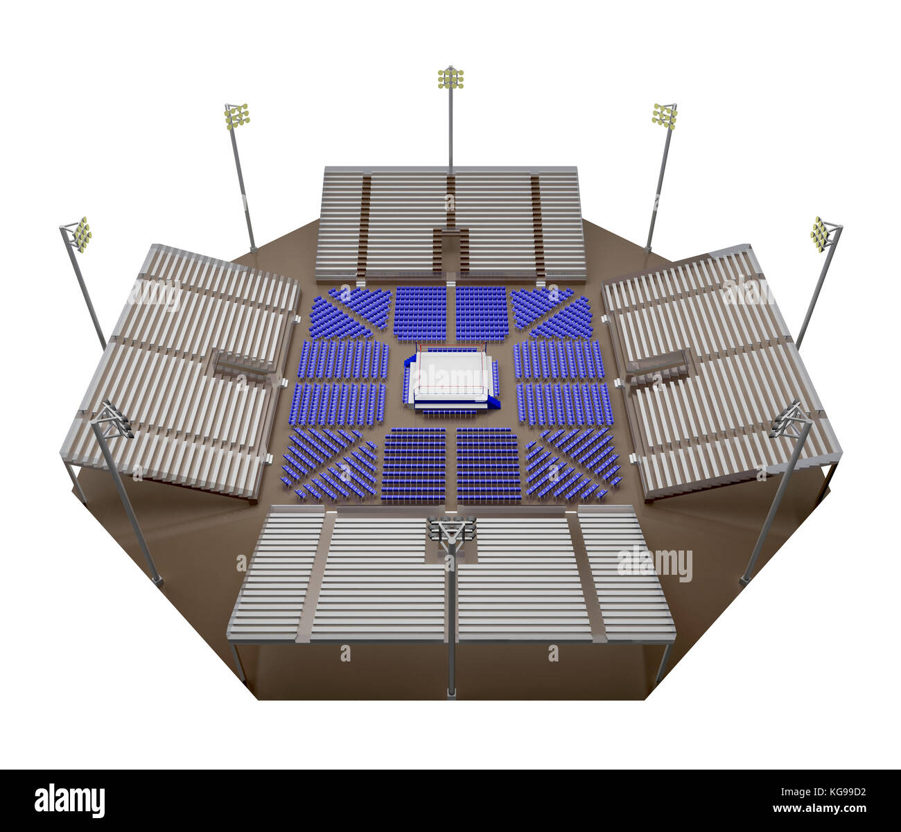 Arena vuota il pugilato vista dall'alto isolato 3d rendering Foto Stock