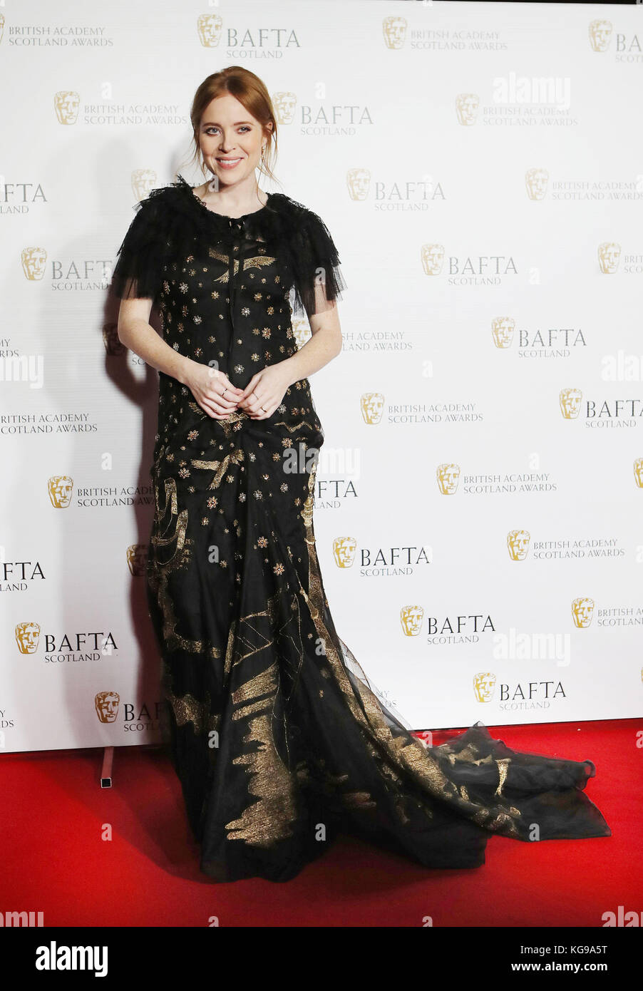 Angela Scanlon arriva per gli Scottish Awards della British Academy al Radisson Blu Hotel di Glasgow. Foto Stock