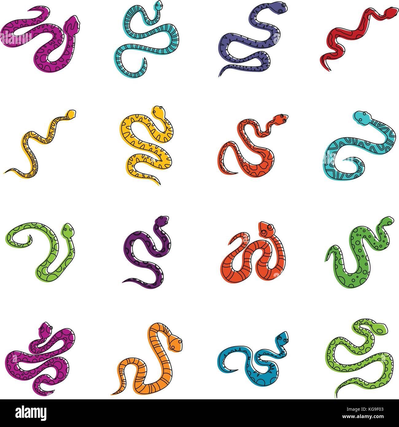 Icone di serpente doodle impostato Illustrazione Vettoriale