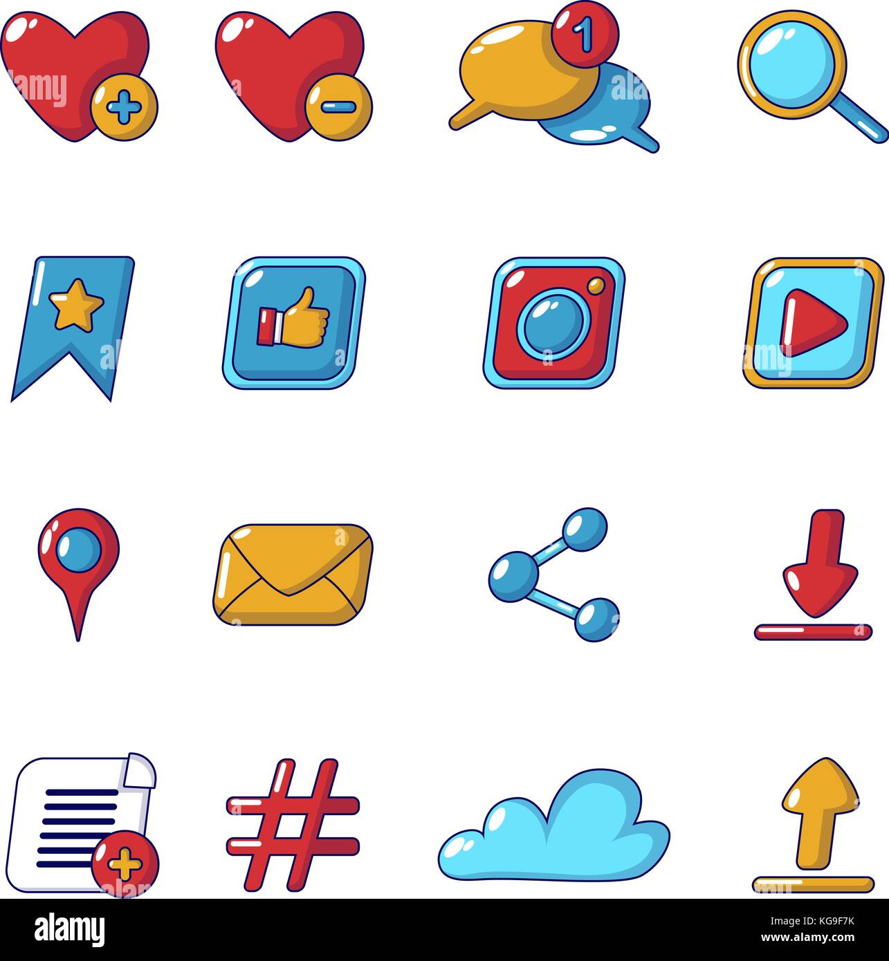 Rete sociale set di icone, stile cartoon Illustrazione Vettoriale
