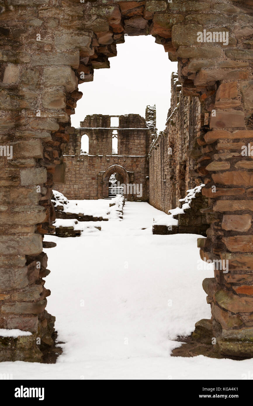 Vista invernale di Finchale Priory, Co. Durham, England, Regno Unito Foto Stock