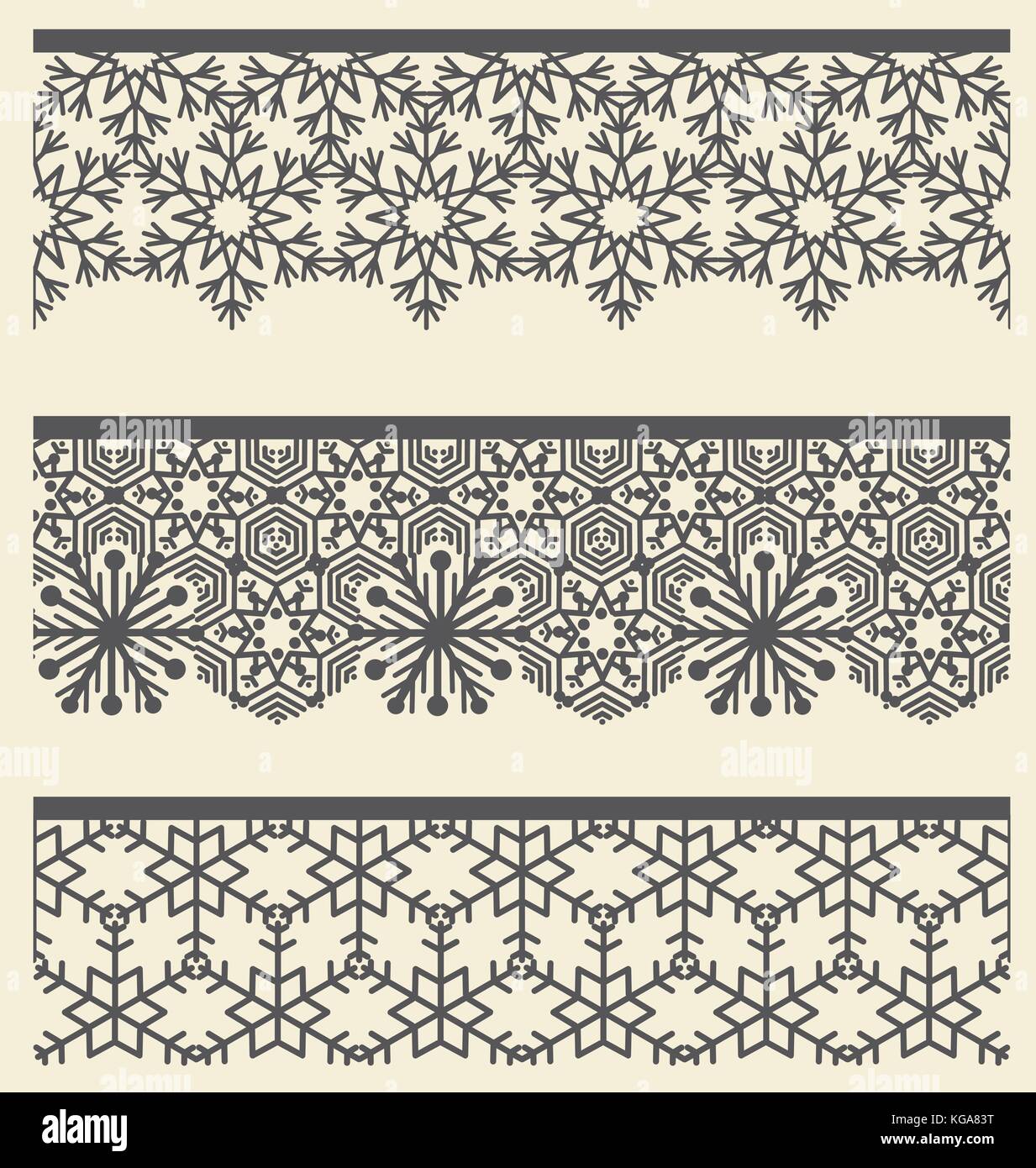 Floral lacy seamless confine. natale snow line pattern impostato. etnici tribali arabi, indiani, turco moda decorazioni ornamentali. headline, banner, carta d Illustrazione Vettoriale