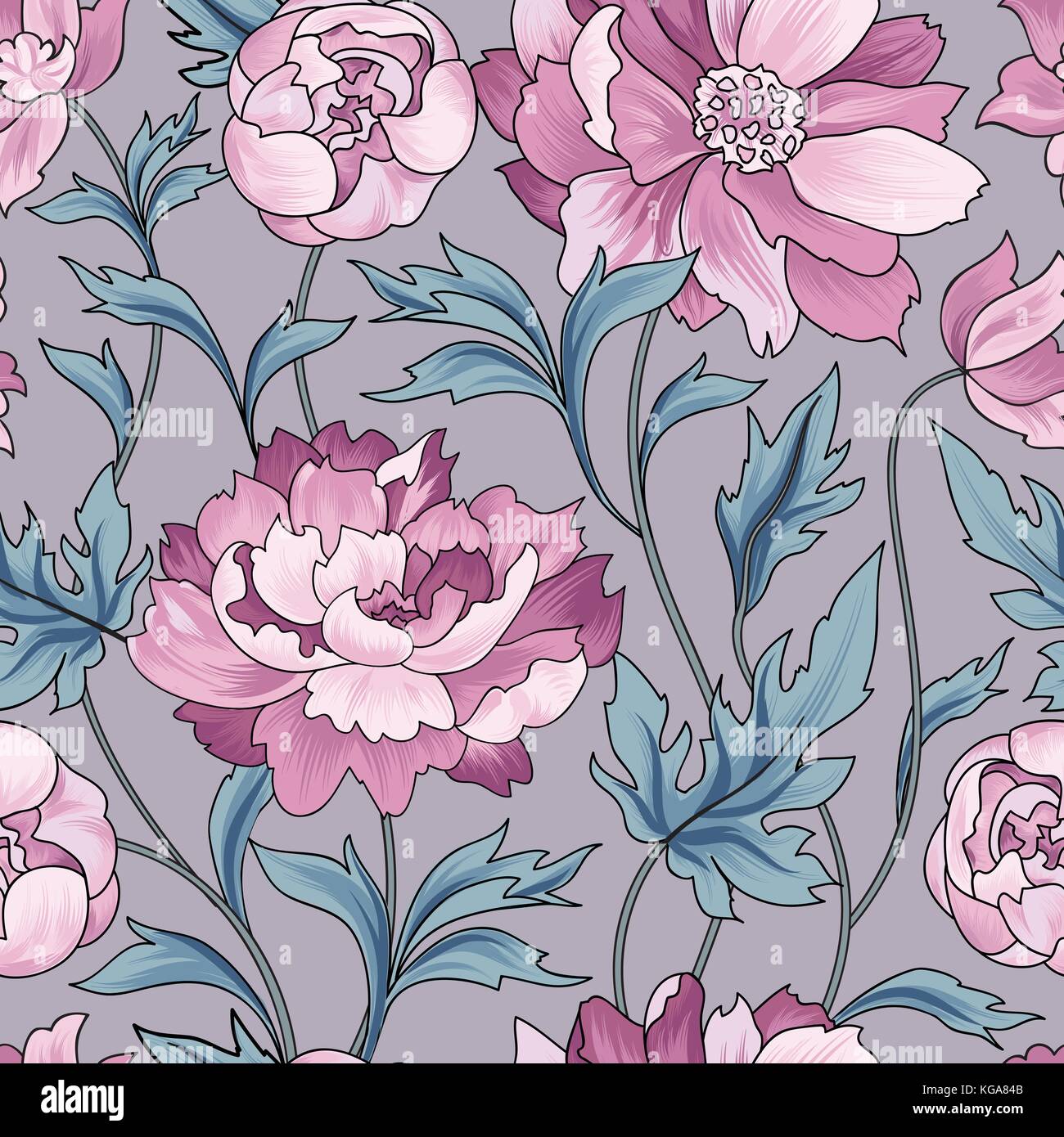 Motivo floreale di fiori ornamentali rose fioriscano sfondo texture con estate bouquet di fiori. dolce rivestito di piastrelle con motivi floreali wallpaper Illustrazione Vettoriale
