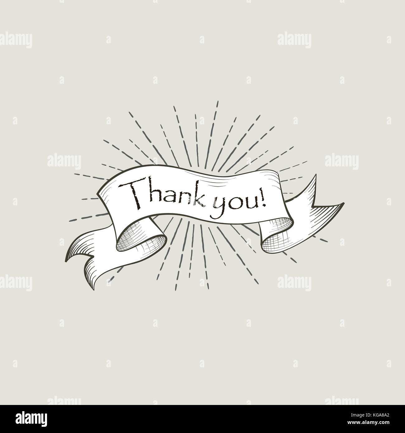 Ringrazio segno. Vintage doodle lettering. Bandiera banner su sfondo rétro Illustrazione Vettoriale