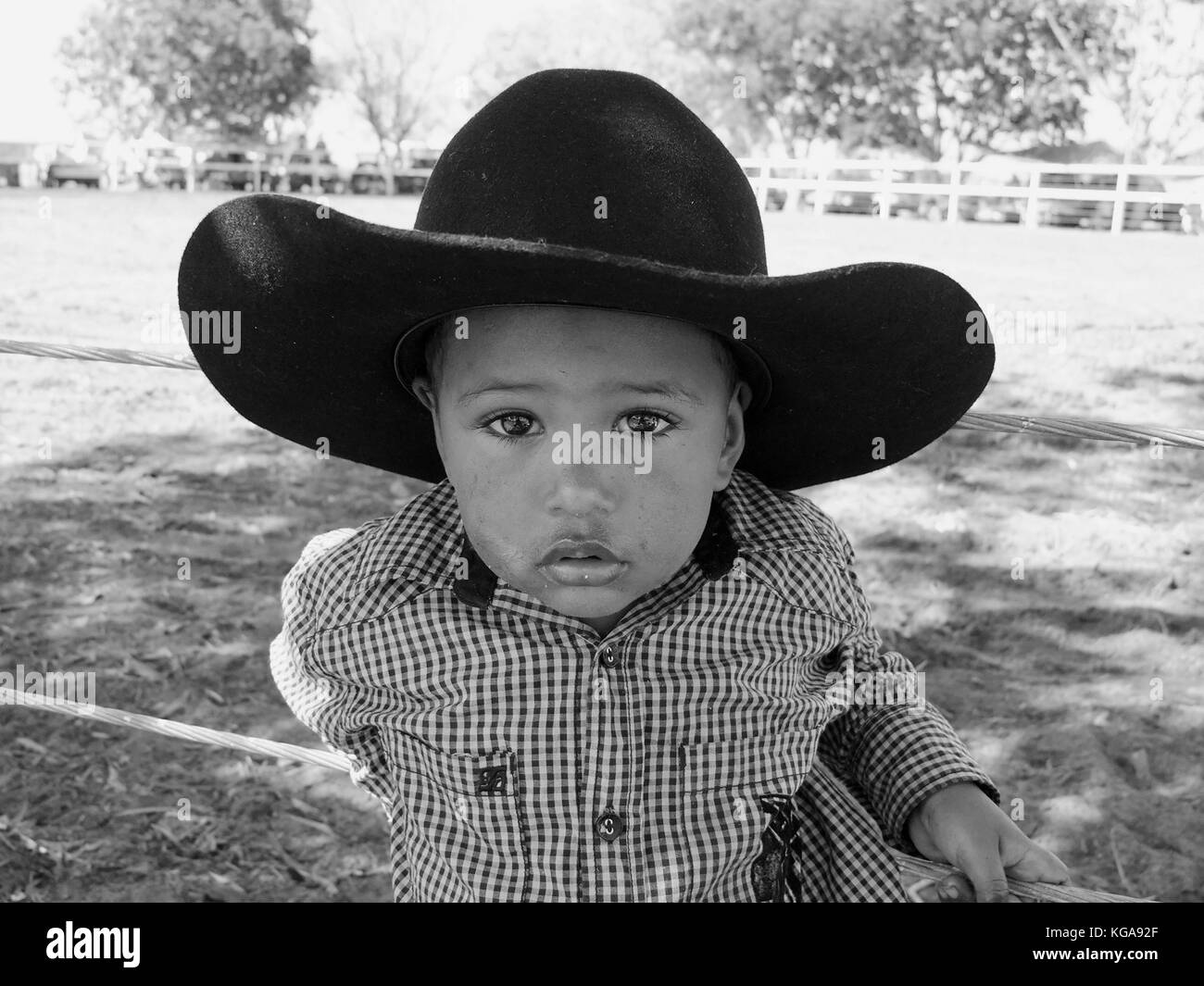 Un giovane cowboy australiano indigeno. Foto Stock