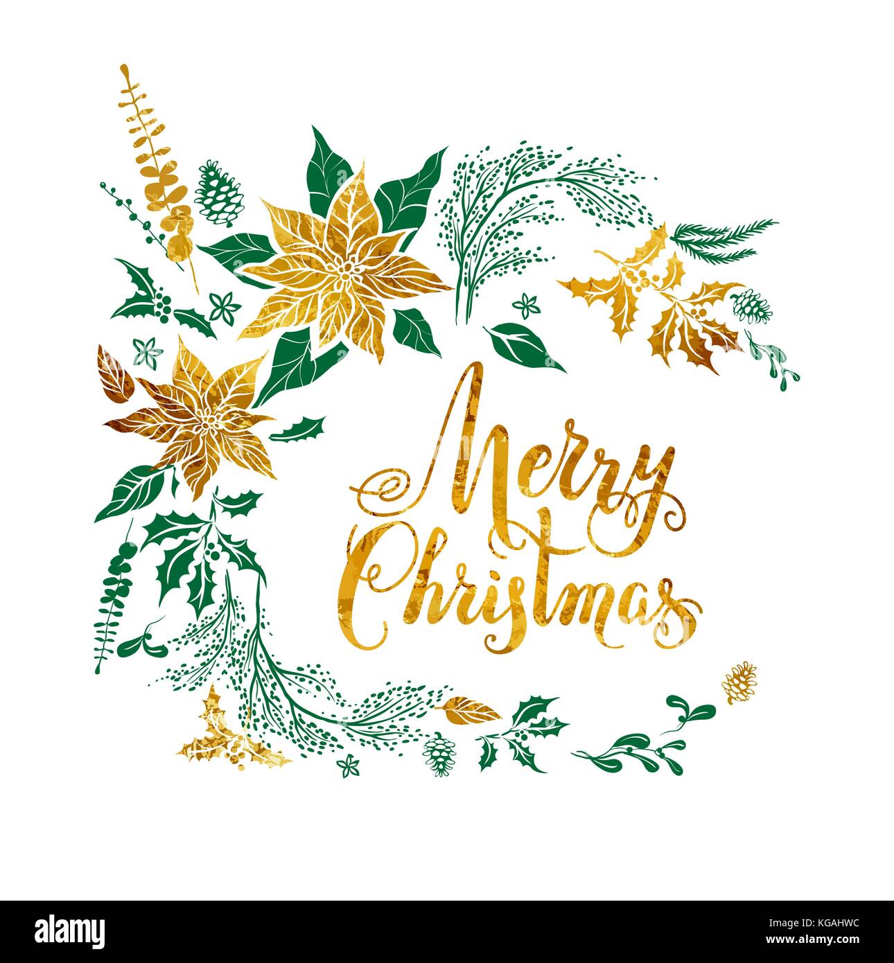 Natale verde e oro disegno Illustrazione Vettoriale