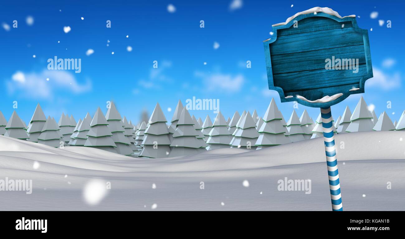 Composito Digitale del cartello in legno nel Natale paesaggio invernale Foto Stock
