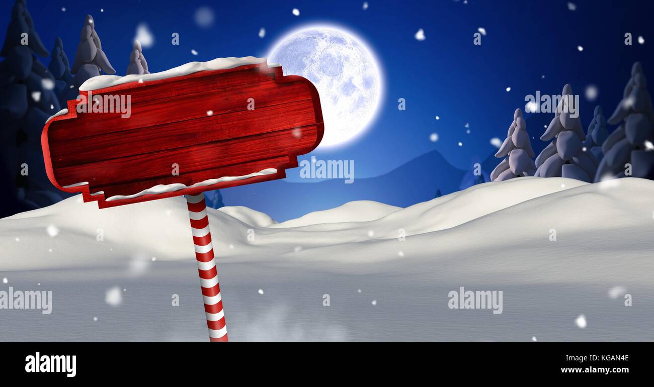 Composito Digitale del cartello in legno nel Natale paesaggio invernale Foto Stock