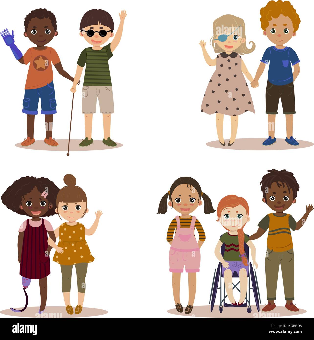 I bambini disabili con gli amici. Illustrazione Vettoriale